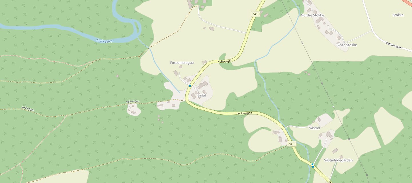 Kart over Kollsvegen i Indal ved Gjøvik, med gården markert